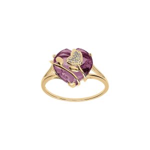 BAGUE PLAQUÉ OR COEUR OXYDE VIOLET AVEC VOLUTE