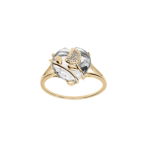 BAGUE PLAQUÉ OR COEUR OXYDE BLANC AVEC VOLUTE