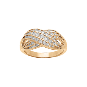 BAGUE PLAQUÉ OR CROISÉE OXYDES BLANCS SERTIS