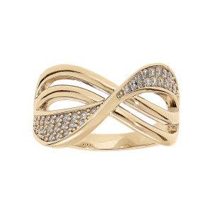 BAGUE PLAQUÉ OR CROISÉE OXYDES BLANCS SERTIS