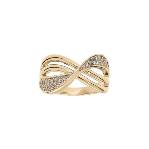 BAGUE PLAQUÉ OR CROISÉE OXYDES BLANCS SERTIS