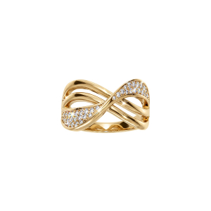 BAGUE PLAQUÉ OR CROISÉE OXYDES BLANCS SERTIS