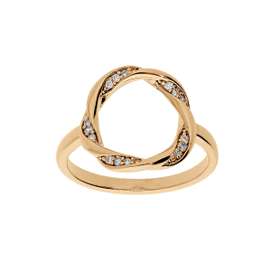 BAGUE PLAQUÉ OR CERCLE TORSADE OXYDES BLANCS