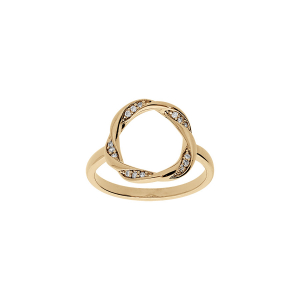 BAGUE PLAQUÉ OR CERCLE TORSADE OXYDES BLANCS