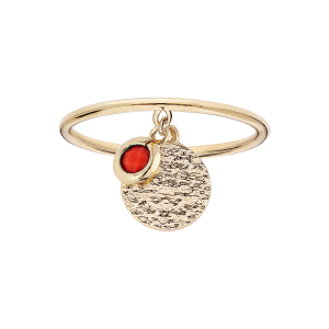 BAGUE PLAQUÉ OR PAMPILLES PIERRE SYNTHETIQUE COULEUR CORAIL AVEC PASTILLE ANTIQUE