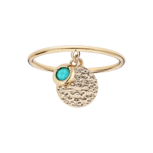 BAGUE PLAQUÉ OR PAMPILLES PIERRE SYNTHETIQUE COULEUR TURQUOISE AVEC PASTILLE ANTIQUE