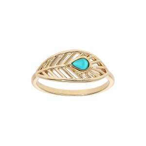BAGUE PLAQUÉ OR PLUME AVEC PIERRE SYNTHETIQUE COULEUR TURQUOISE