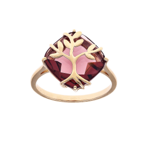 BAGUE PLAQUÉ OR OXYDE VIOLET AVEC ARBRE DE VIE