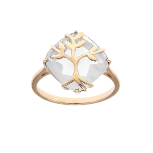 BAGUE PLAQUÉ OR OXYDE BLANC AVEC ARBRE DE VIE