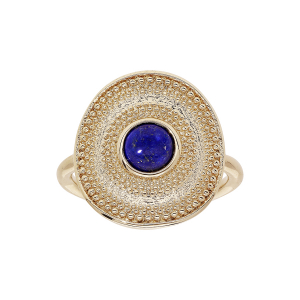 BAGUE PLAQUÉ OR FORME RONDE PIERRE LAPIS LAZULI VÉRITABLE