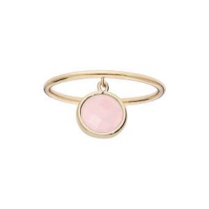 BAGUE PLAQUÉ OR PAMPILLE PIERRE FACETÉ RONDE SERTI CLOS COULEUR ROSE