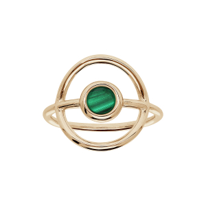 BAGUE PLAQUÉ OR RONDE EVIDÉE PIERRE MALACHITE VÉRITABLE