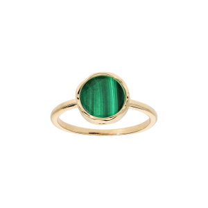 BAGUE PLAQUÉ OR FORME IRREGULIERE AVEC MALACHITE VÉRITABLE