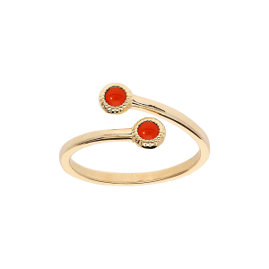 BAGUE PLAQUÉ OR TOI & MOI  AVEC PIERRE SYNTHETIQUE COULEUR CORAIL