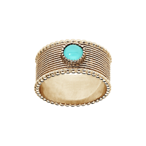 BAGUE PLAQUÉ OR LARGE PIERRE SYNTHETIQUE CABOCHON COULEUR AMAZONITE