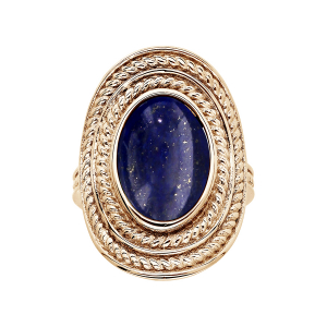 BAGUE PLAQUÉ OR OVALE PIERRE CABOCHON LAPIS LAZULI VÉRITABLE