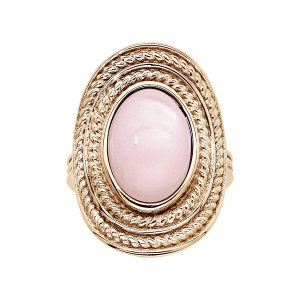 BAGUE PLAQUÉ OR OVALE PIERRE CABOCHON QUARTZ ROSE VÉRITABLE