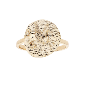BAGUE PLAQUÉ OR MONNAIE GRECQUE CHEVAL AVEC AILE FINITION ANTIQUE