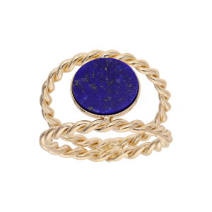 BAGUE PLAQUÉ OR FIL DOUBLE TORSADE PIERRE LAPIS LAZULI VÉRITABLE