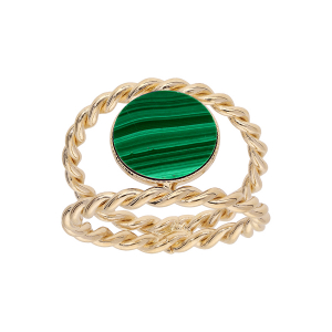 BAGUE PLAQUÉ OR FIL DOUBLE TORSADE PIERRE MALACHITE VÉRITABLE