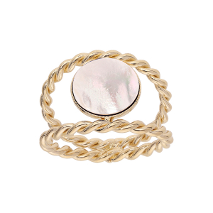 BAGUE PLAQUÉ OR FIL DOUBLE TORSADE PIERRE NACRE VÉRITABLE
