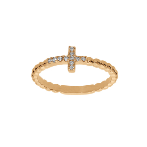 BAGUE PLAQUÉ OR BOULES AVEC CROIX OXYDES BLANCS SERTIS