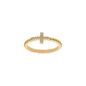 BAGUE PLAQUÉ OR BOULES AVEC CROIX OXYDES BLANCS SERTIS