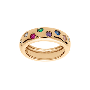 BAGUE PLAQUÉ OR AVEC OXYDES MULTICOULEURS