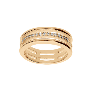 BAGUE PLAQUÉ OR 3 RANGS AVEC OXYDES BLANCS SERTIS