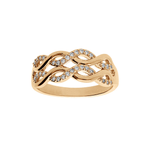 BAGUE PLAQUÉ OR 2 RANGS MOTIFS INFINIS OXYDES BLANCS SERTIS