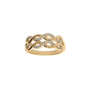 BAGUE PLAQUÉ OR 2 RANGS MOTIFS INFINIS OXYDES BLANCS SERTIS
