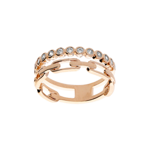 BAGUE PLAQUÉ OR 2 RANGS OXYDES BLANCS SERTIS ET MAILLE RECTANGULAIRE