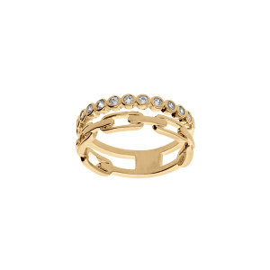 BAGUE PLAQUÉ OR 2 RANGS OXYDES BLANCS SERTIS ET MAILLE RECTANGULAIRE