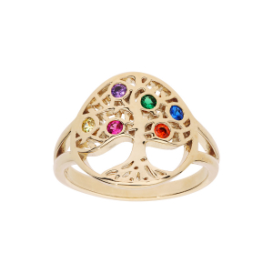 BAGUE PLAQUÉ OR ARBRE DE VIE EMPIERRÉ MULTICOLORE