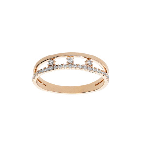 BAGUE PLAQUÉ OR 2 RANGS AJOURÉE 1 RAIL OXYDES BLANCS SERTIS ET 3 OXYDES BLANCS SERTIS