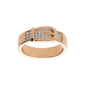BAGUE PLAQUÉ OR MOTIF CEINTURE OXYDES BLANCS SERTIS
