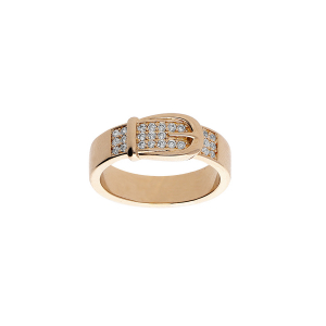 BAGUE PLAQUÉ OR MOTIF CEINTURE OXYDES BLANCS SERTIS