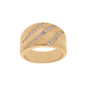 BAGUE PLAQUÉ OR INCURVÉE 3 RANGS OXYDES BLANCS SERTIS EN BIAIS