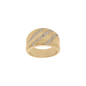 BAGUE PLAQUÉ OR INCURVÉE 3 RANGS OXYDES BLANCS SERTIS EN BIAIS
