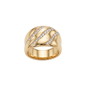 BAGUE PLAQUÉ OR INCURVÉE 3 RANGS OXYDES BLANCS SERTIS EN BIAIS