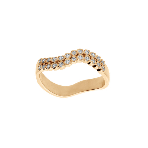 BAGUE PLAQUÉ OR FORME VAGUE 2 RANGS OXYDES BLANCS SERTIS