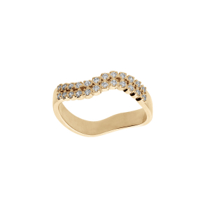 BAGUE PLAQUÉ OR FORME VAGUE 2 RANGS OXYDES BLANCS SERTIS