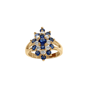 BAGUE PLAQUÉ OR MARQUISE OXYDES BLEU ET BLANCS