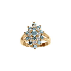BAGUE PLAQUÉ OR MARQUISE OXYDES BLEU CLAIR ET BLANCS