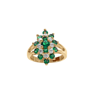 BAGUE PLAQUÉ OR MARQUISE OXYDES VERTS ET BLANCS