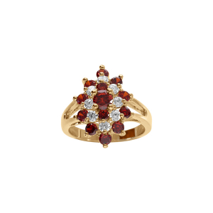 BAGUE PLAQUÉ OR MARQUISE OXYDES ROUGES ET BLANCS