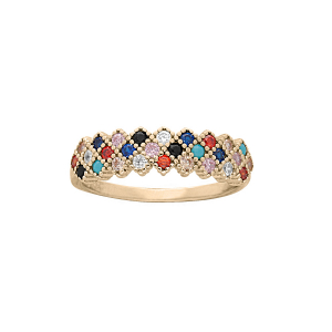 BAGUE PLAQUÉ OR DAMIER OXYDES MULTICOULEURS