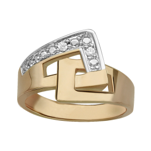 BAGUE PLAQUÉ OR 2 MOTIFS ENTRELACES PIERRES BLANCHES