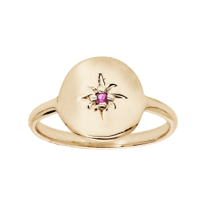BAGUE PLAQUÉ OR PASTILLE ETOILE OXYDE ROUGE