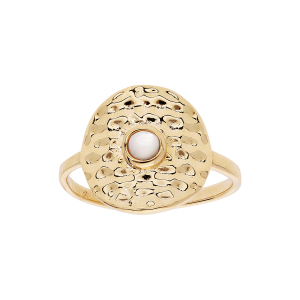 BAGUE PLAQUÉ OR MARTELÉE ET CABOCHON NACRE VÉRITABLE